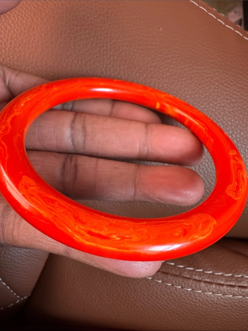 Red Orange Marbled Bakelite Cuff Bracelet